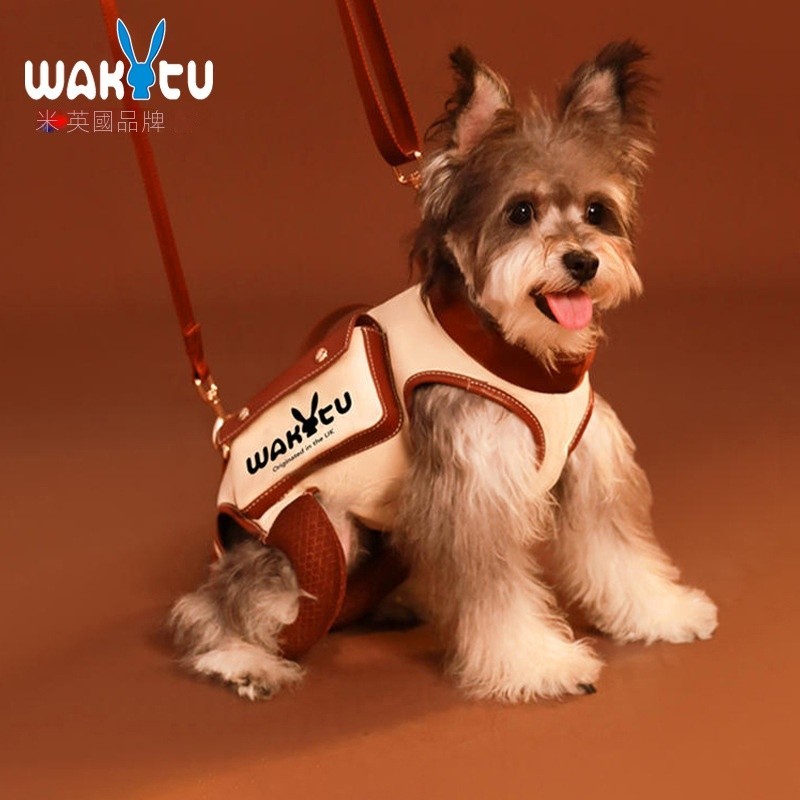 Wakytu英國外出寵物包小型犬牽引繩貓包背心式單肩戶外橫向遛狗包