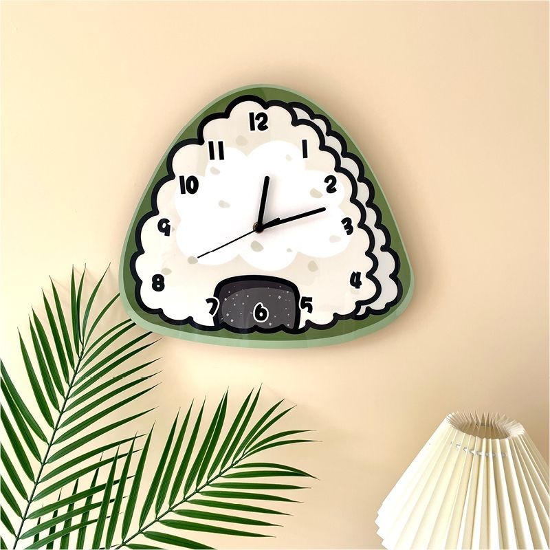 現貨卡通飯糰創意裝飾掛牆鐘錶日式餐廳壽司店餐廳個性靜音掛鐘時鐘
