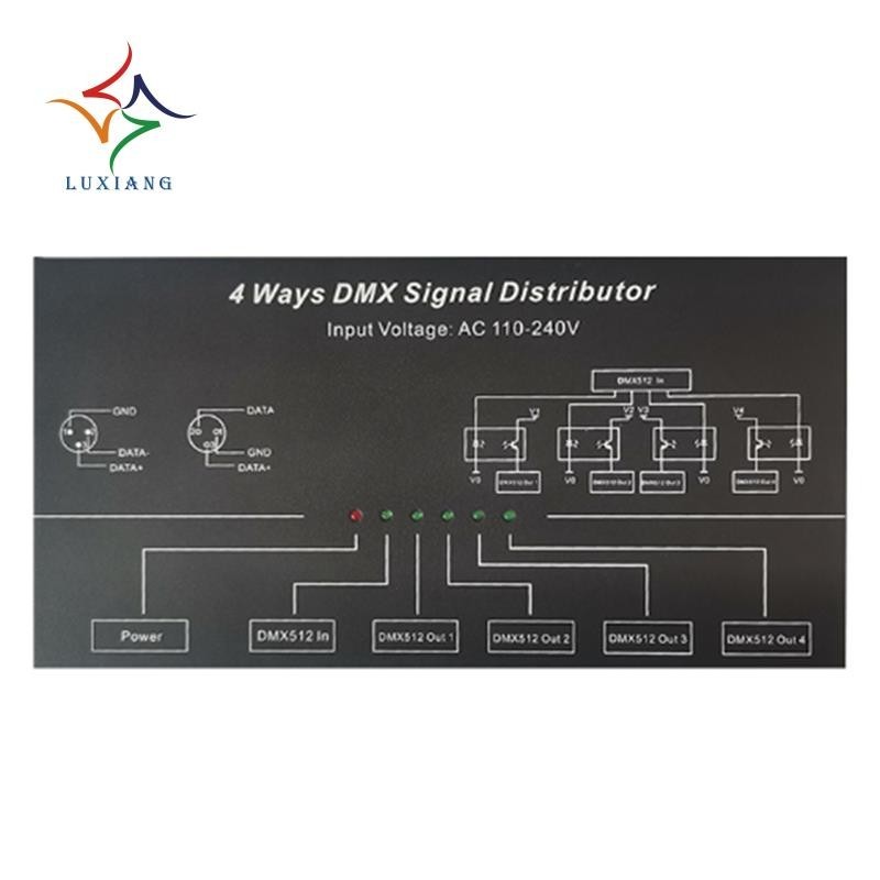 Ac100v-240v輸入dmx512 1轉4集線器DMX信號中繼器分配器信號中繼器分配器4 XLR-3輸出分配器功率放