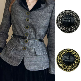 BFXDG 5件/套復古歐美風圓形金屬點油衣服裝飾鈕扣時尚夾克羊毛外套針織毛衣洋裝套裝裝飾手工縫製鈕扣