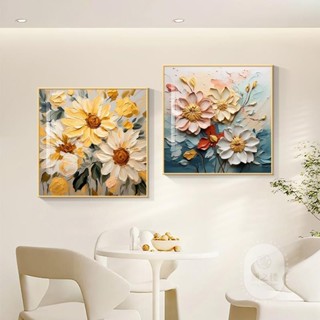 奶油風花開富貴餐廳畫正方形大芬油畫村掛畫抽象花卉飯廳臥室壁畫