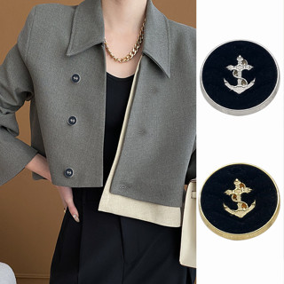 BFXDG 5件/套 法式復古風格絨面船錨造型金屬鈕扣簡約休閒西裝夾克外套襯衫小外套百搭時尚鈕扣