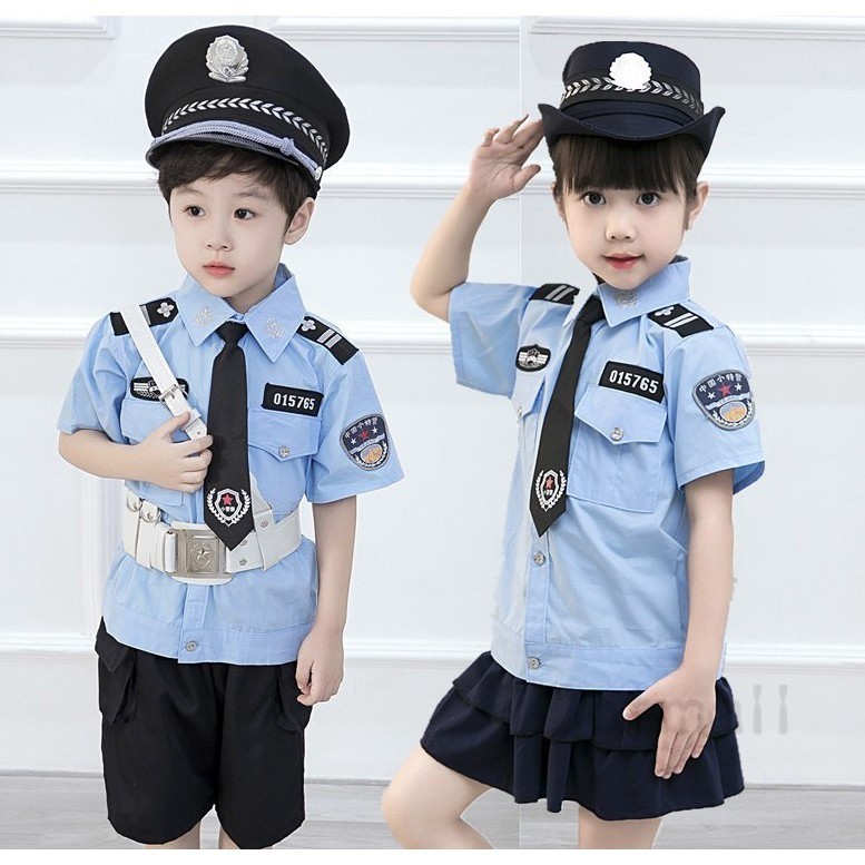 職業體驗 表演服 萬聖節 兒童 cosplay 警察 警官 服裝  小交警 制服  男女童 舞台 聖誕節 幼稚園 演出服
