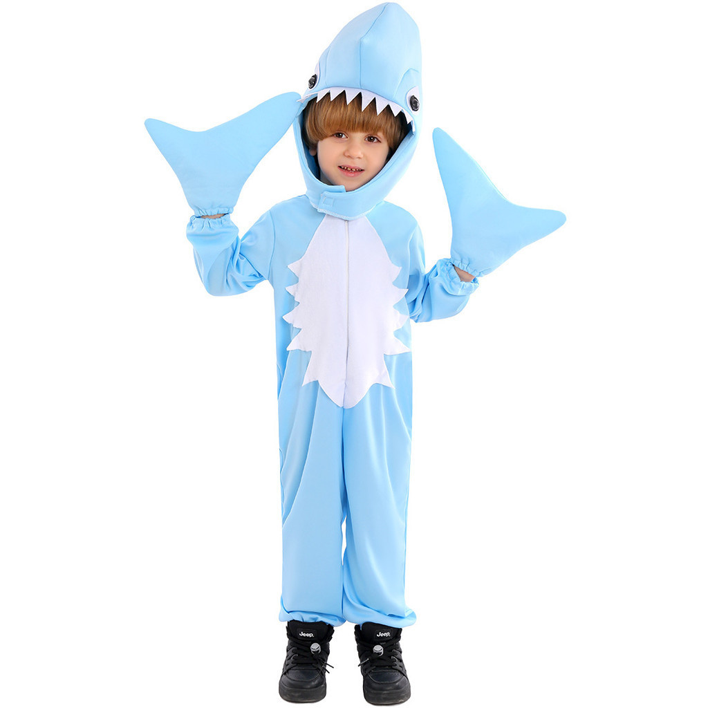 萬聖節新款兒童動物連身衣鯊魚角色扮演cos服幼兒園舞臺表演服裝