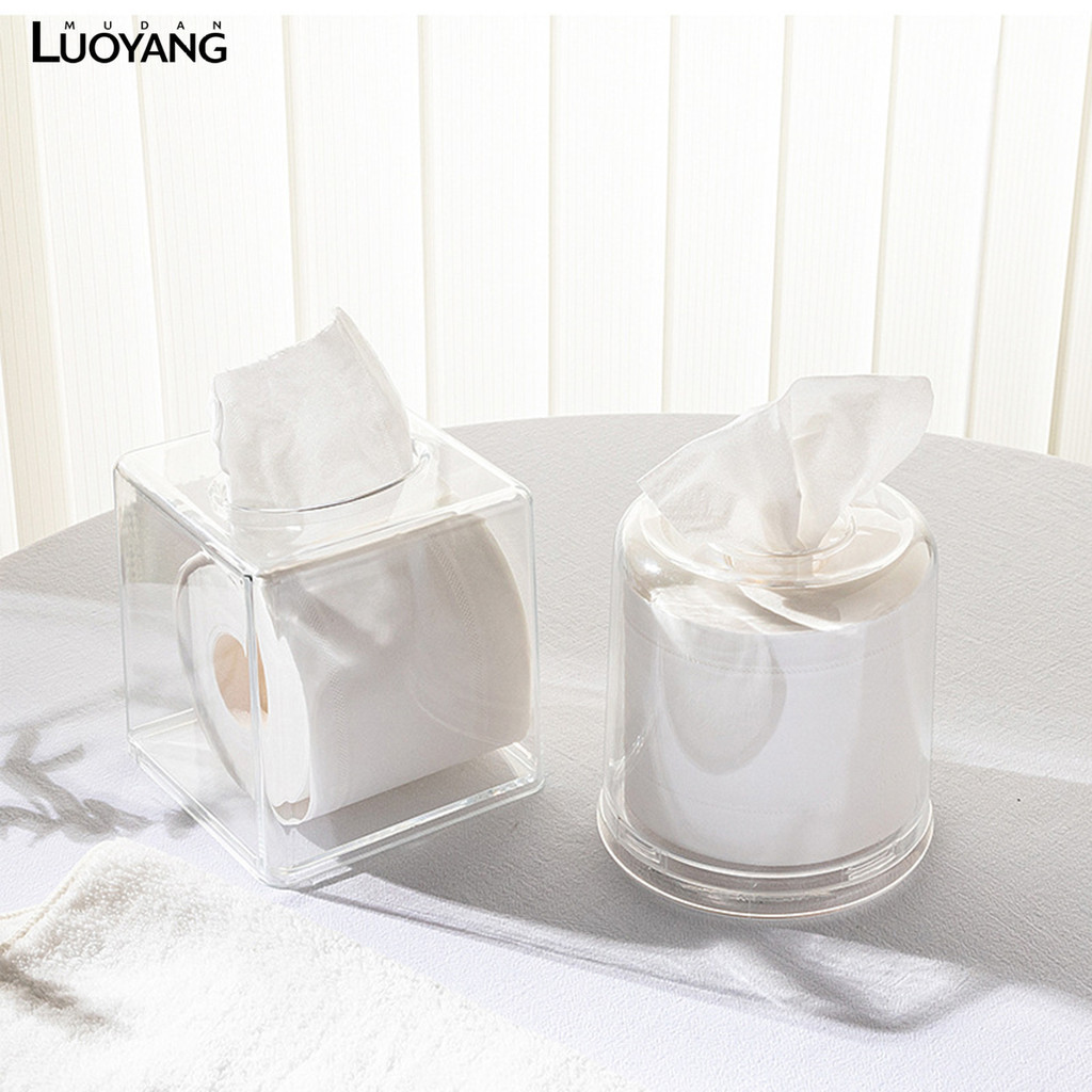 洛陽牡丹 透明亞克力紙巾盒桌面收納方形洗臉巾收納盒紙筒廁所捲紙筒盒紙巾