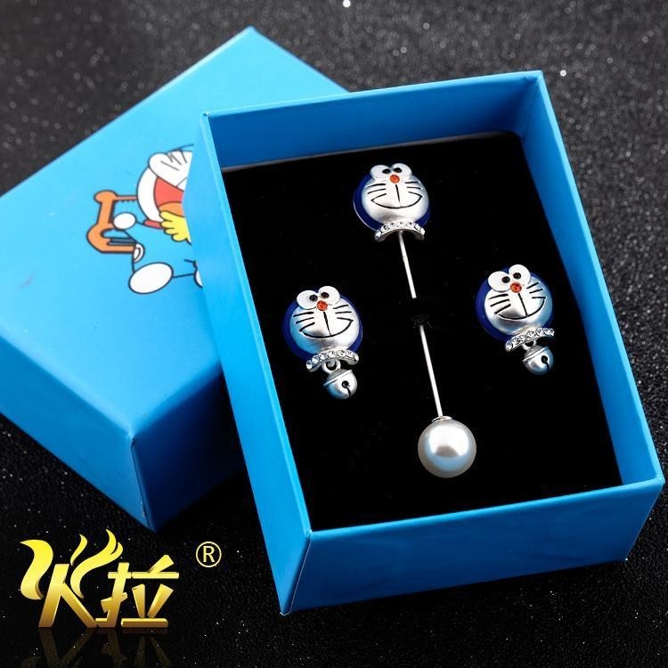 冰 哆啦A夢可愛卡通長小胸針女韓國飾品襯衫機器貓迷你領針釦針配飾