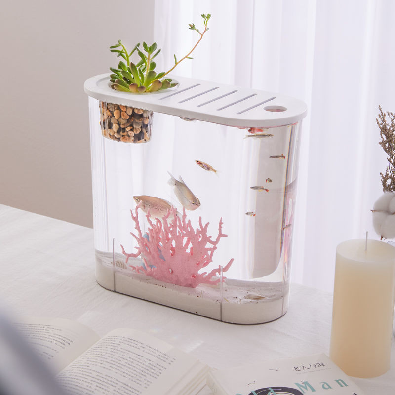 透明仿玻璃家用塑膠魚缸中小型客廳陽臺造景金魚缸水族箱養烏龜蝦（尺寸超过45x30请选宅配）