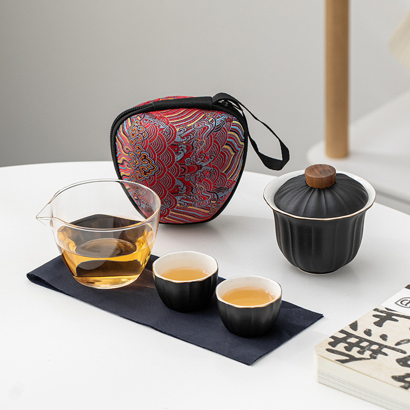 茶具組 茶杯 茶壺 泡茶組 旅行茶具 一壺二杯便攜式玻璃快客杯 禮品