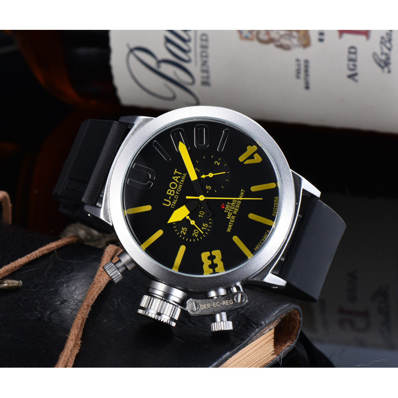 新款時尚運動 U-BOAT 大表盤自動機械膠帶男士手錶