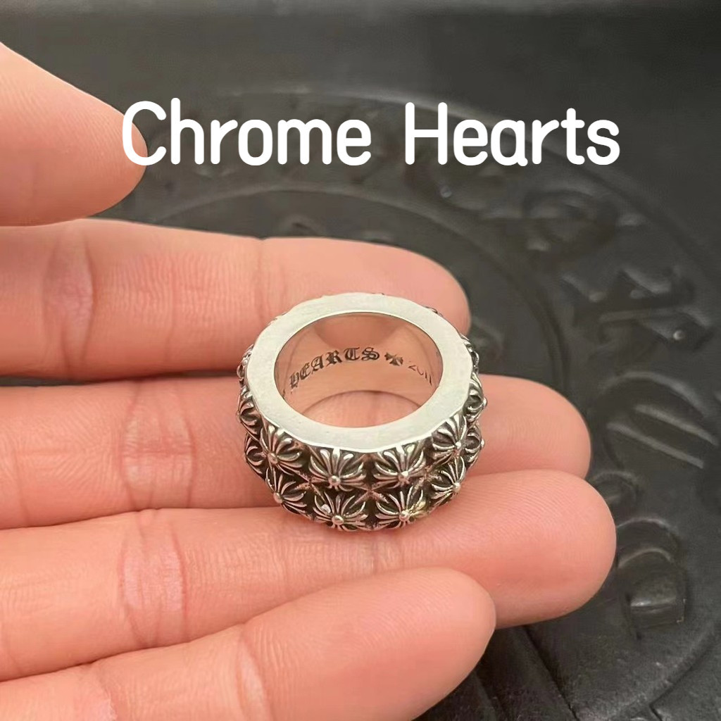 Chrome Hearts 克羅心 925純銀戒指 男女二層全十字花戒指 做舊復古嘻哈朋克食指CJ054