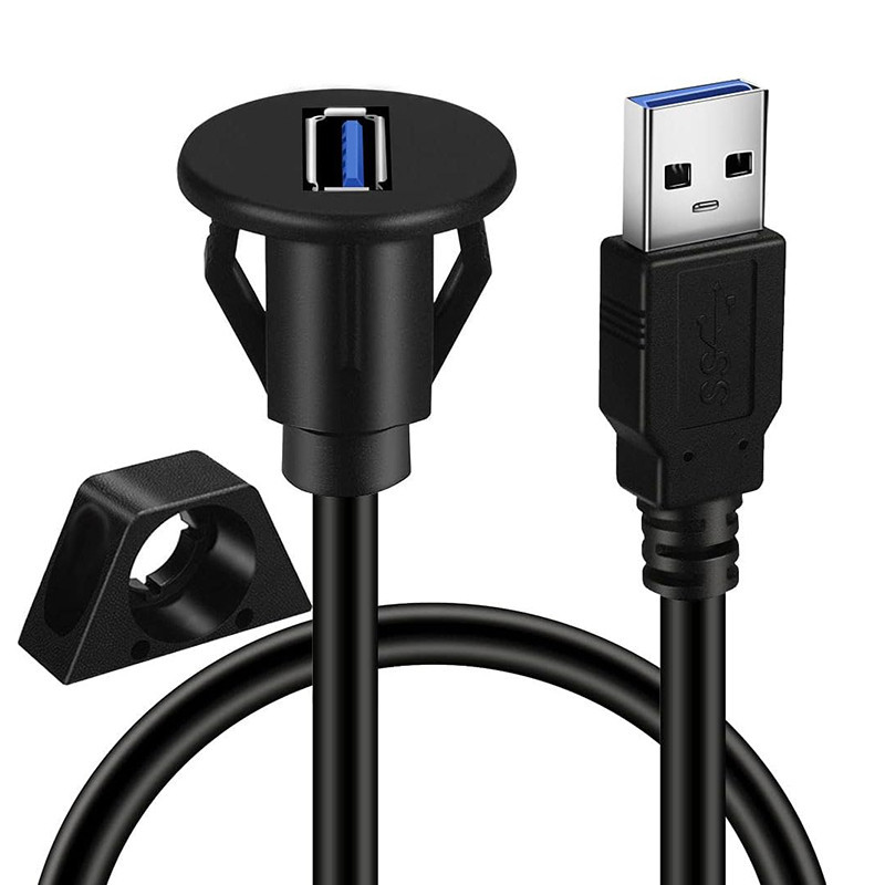 1m 汽車儀表板嵌入式安裝 USB 公對母插座延長面板電纜