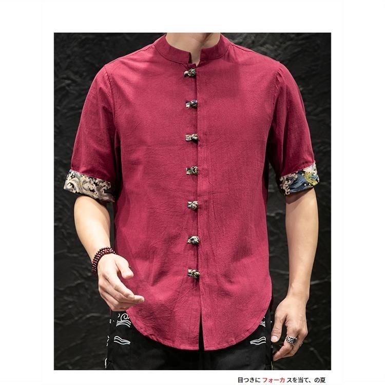 夏季中國風男裝棉麻短袖 襯衫 中式立領盤扣唐裝 男短袖 漢服短袖 襯衫