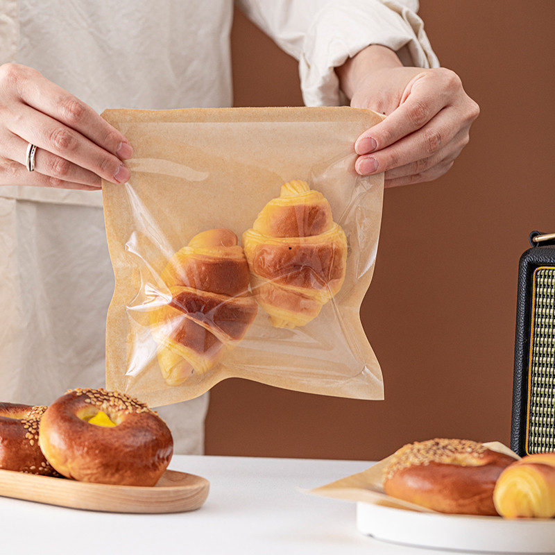 現貨【三明治包裝】牛角吐司 三明治 防油紙 麵包包裝袋 烘焙甜甜圈 一次性 透明 牛皮紙 打包