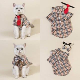 寵物襯衫(送領帶領結) 狗狗格子衣服 貓咪服飾