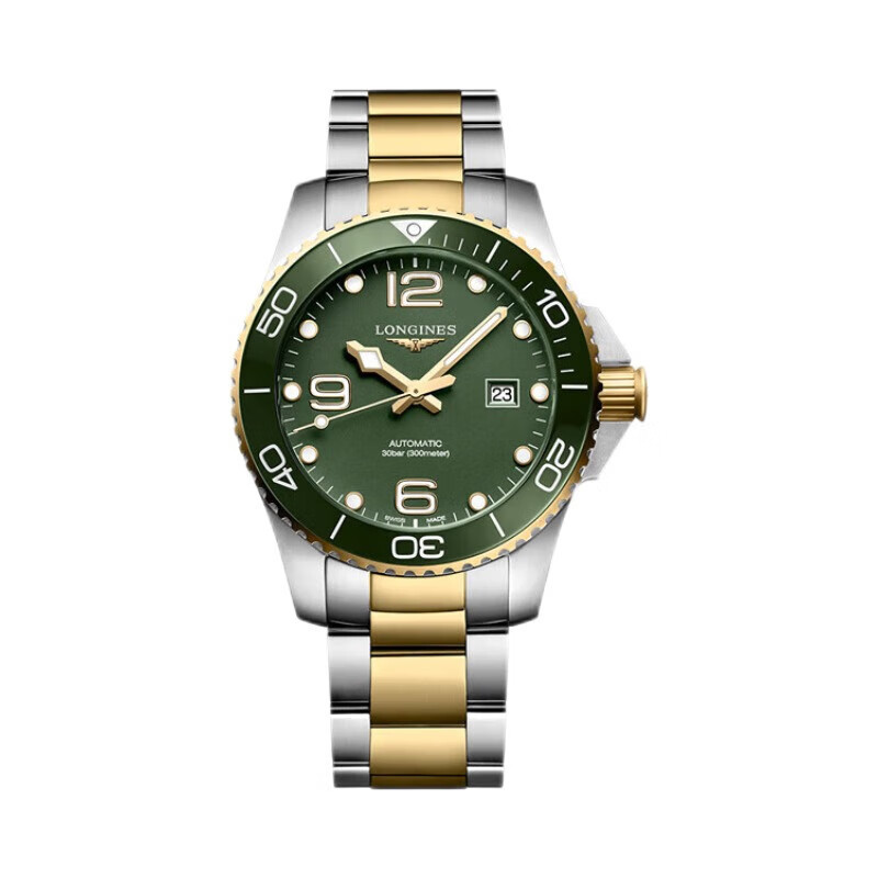 瑞士手錶 康卡斯潛水系列機械鋼帶男表 L37423967綠色啞光 間金錶帶 機械錶 43mm
