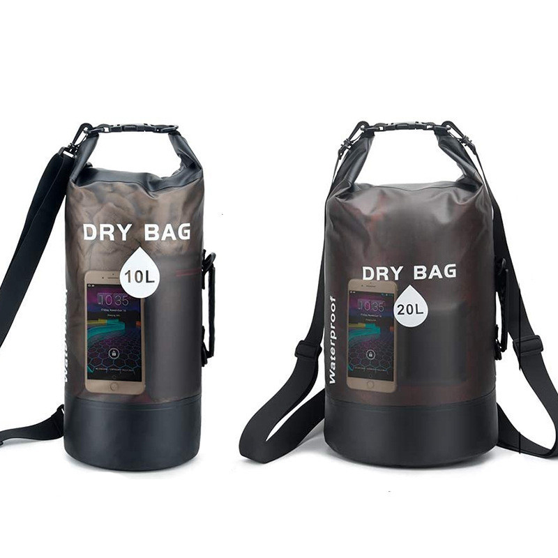 防水幹袋透明卷頂幹袋收納袋防水 10L 20L 浮動背包可調節沙灘袋划船