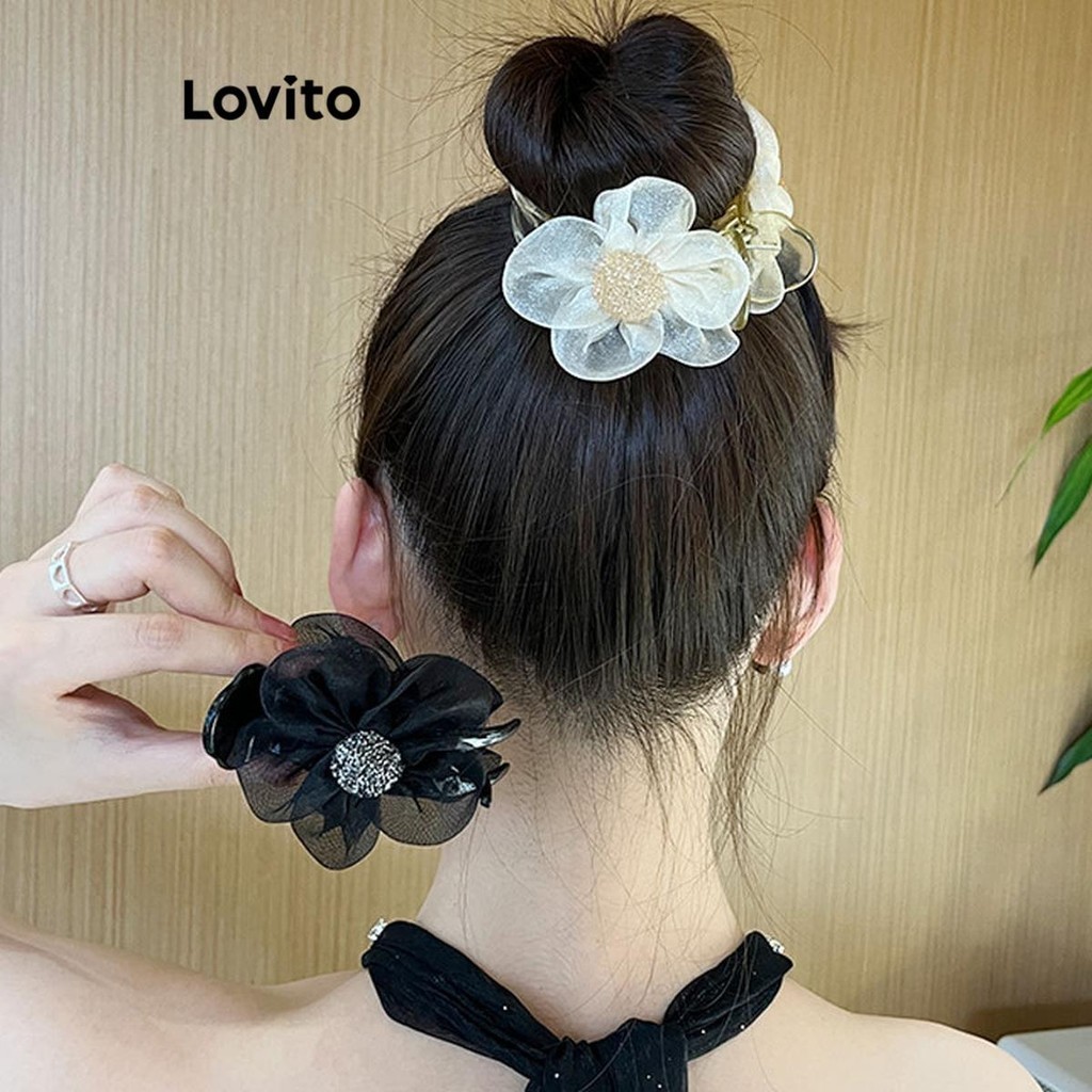 Lovito 女士休閒花卉水鑽髮夾 LFA26103