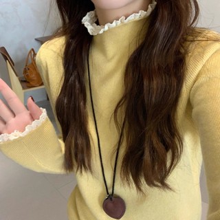 白領麗人 假兩件蕾絲拼接打底衫女秋冬新款時尚百搭洋氣保暖長袖上衣T恤女