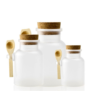 100ml/200ml/300ml/500ml 空透明玻璃儲存容器瓶罐帶軟木塞和木勺用於儲存食物浴鹽調味醬化妝品粉蜂蜜堅