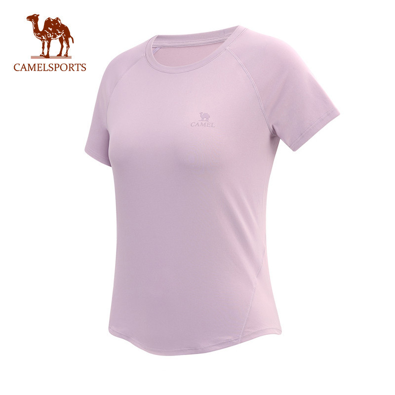 CAMEL SPORTS駱駝 女士短袖T恤 修身吸濕速乾透氣休閒運動圓領打底上衣