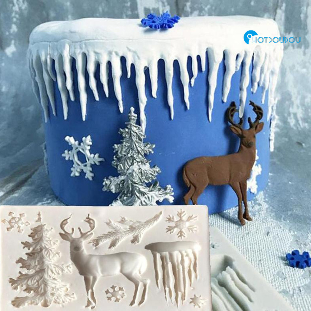 耶誕樹麋鹿雪花冰柱矽膠翻糖模具工具巧克力模