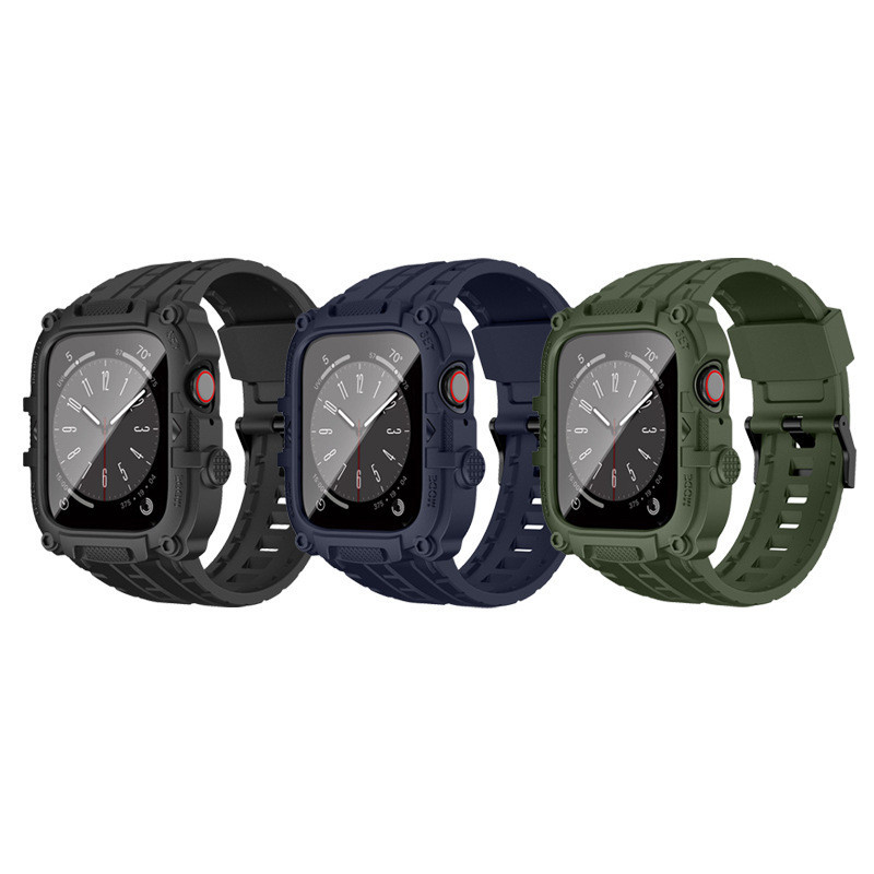 適用蘋果Apple Watch44/45mm智能手錶錶帶防摔防磨帶鋼化膜TPU一件式錶帶 防摔錶帶