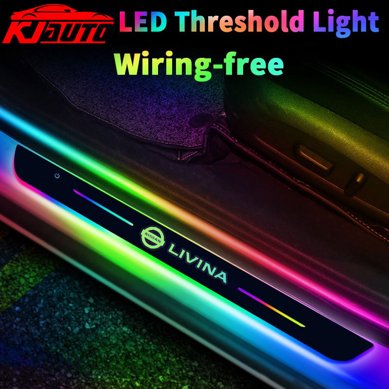 NISSAN 日產 Livina 汽車 LED 動態流量燈門檻板 7 色彩色門檻保護條 USB 電源無接線徽標適用於 L