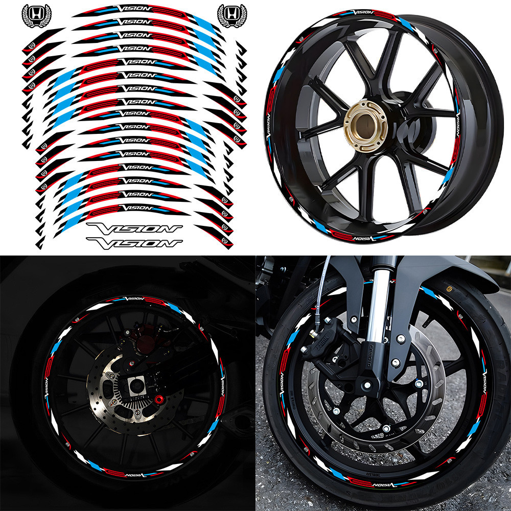 HONDA 適用於本田 Vision Vision110 摩托車車輪貼紙輪輞條紋膠帶貼花車輪配件防水貼紙