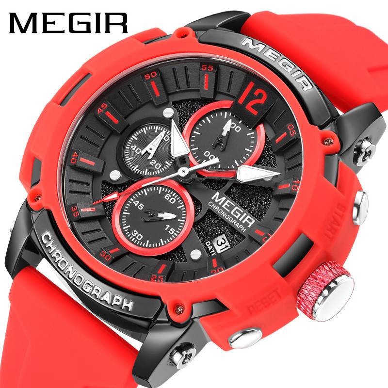美格爾MEGIR手錶男 跨境爆款時尚多功能防水夜光矽膠運動表石英錶