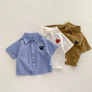 1-3歲兒童男孩襯衫純棉紳士嬰兒條紋上衣夏季短袖嬰兒襯衫