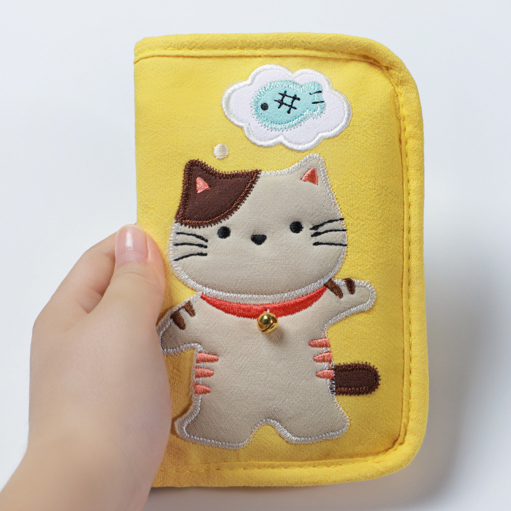 «錢包» 現貨 新款2023啵啵貓卡拉包零 錢包 棉布線置物包黃色卡通貓收納包便攜式