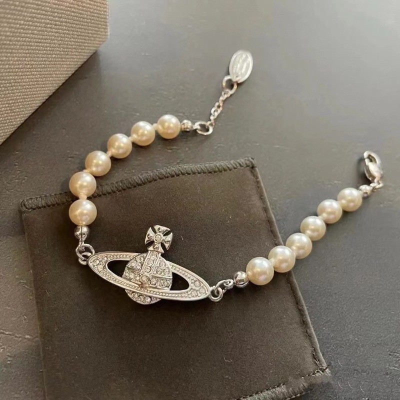 Vivienne Westwood 經典土星珍珠手鍊高品質鑽石星球吊墜網紅簡約個性飾品