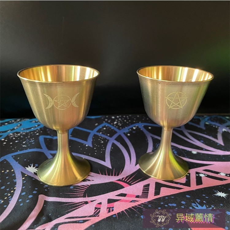 Wicca能量儀式 純銅聖盃 五芒星三相月 擺件杯子用品道具水元素 酒水杯 魔法儀式用品