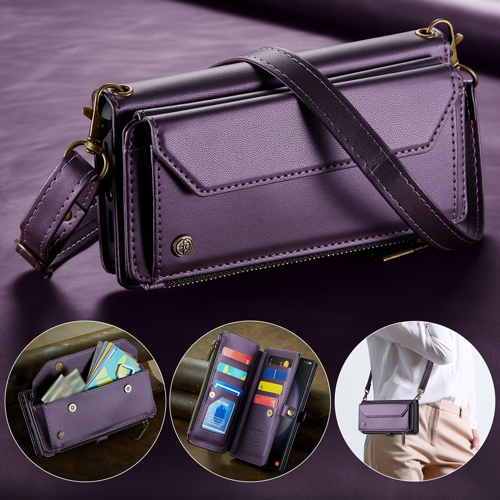 SAMSUNG 新款錢包式零錢包手機錢包保護套帶腕帶肩帶適用於三星 Galaxy Note 10 Plus Note20