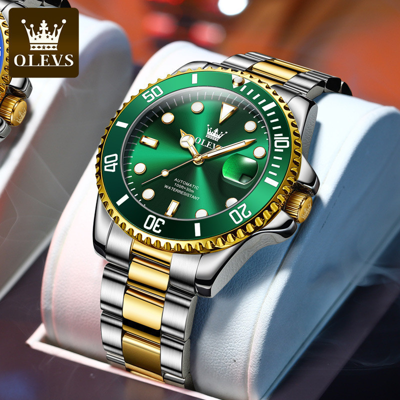 OLEVS 6650 品牌手錶 夜光防水綠水鬼機械錶 男士手錶 男表