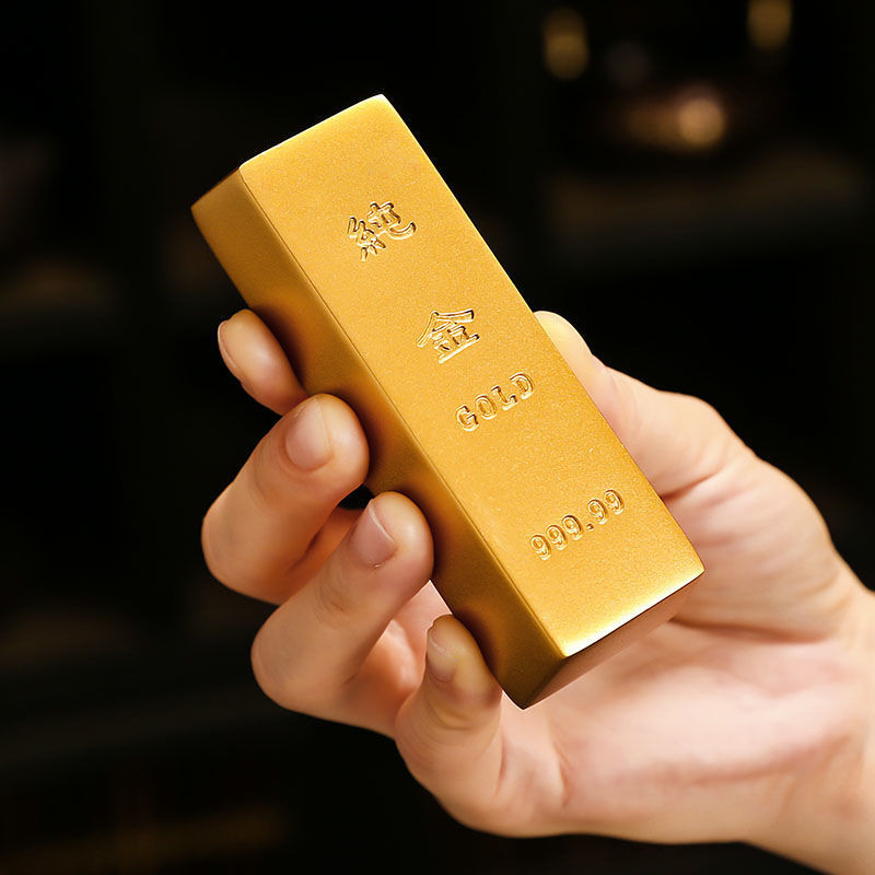 仿真金條 實心沙金擺件 假金磚 金塊 銀行鍍金樣品 中國黃金合金道具