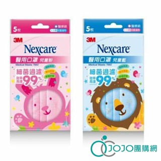 【JOJO】3M Nexcare 7660 兒童醫用口罩-粉藍/粉紅-每包5片(雙鋼印款)