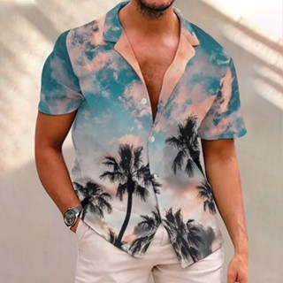 夏威夷花襯衫男士短袖寬鬆復古沙灘休閒度假碎花襯衫薄外套