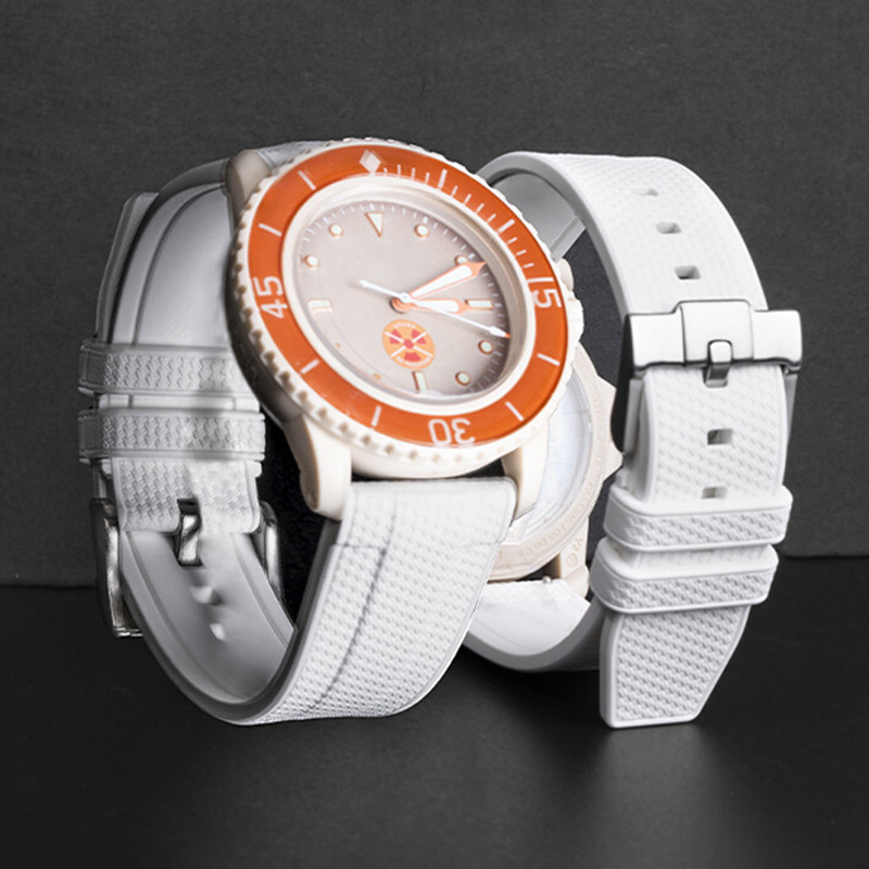 22 毫米液體矽膠錶帶適用於 S-Watch X Blancpain 五十 防水潛水五大洋錶帶手鍊男士女士