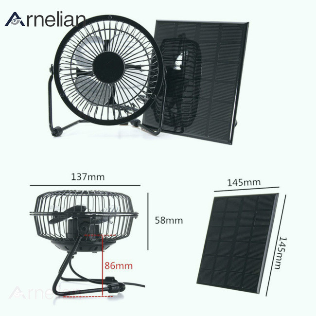Arnelian 3w 6v 太陽能電池板風扇 4 英寸太陽能 Usb 冷卻風扇適用於家庭辦公室戶外旅行釣魚