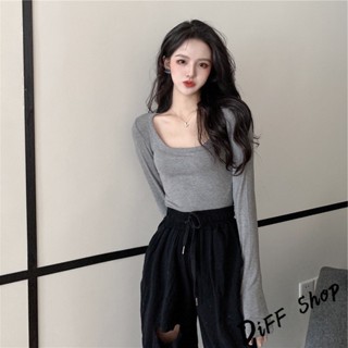 【現貨速發】 【DIFF】韓版慵懶風顯瘦修身長袖上衣 女裝 衣服 寬鬆上衣 顯瘦上衣 長袖t恤 冬裝 素T 素色【W29
