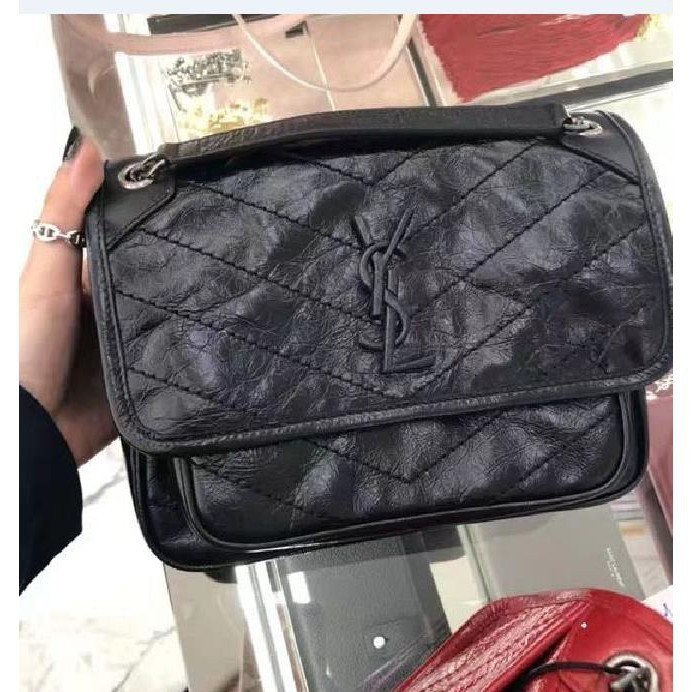 歐洲代購saint LAURENT YSL_NIKI中號28CM翻蓋斜挎包現貨雙鏈風琴包瀟湘流浪包MW9Y