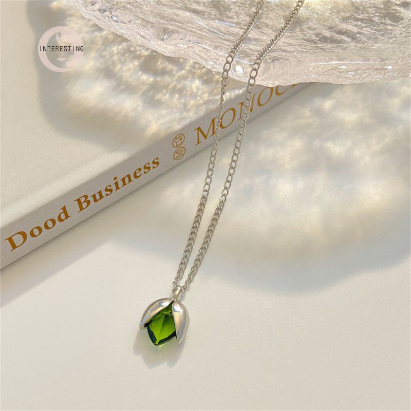 Zl&gt; 可愛創意綠色鋯石開心果吊墜項鍊女士人造橄欖石鍍金首飾生日禮物不錯