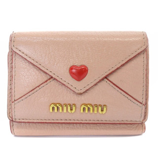 miumiu錢包MADRAS Love粉色 皮革 LOGO 日本直送 二手