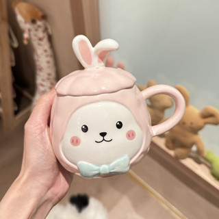 ⚡臺灣出貨#卡通兔子陶瓷馬剋盃子帶蓋可愛一對高顔值耐高溫咖啡牛奶盃喝水盃