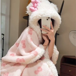 斗篷睡衣 甜美可愛保暖加厚秋冬季 女 連帽披肩睡袍 珊瑚絨睡衣 大尺碼 情侶睡衣 睡衣 睡褲 家居服 保暖 四季沐歌