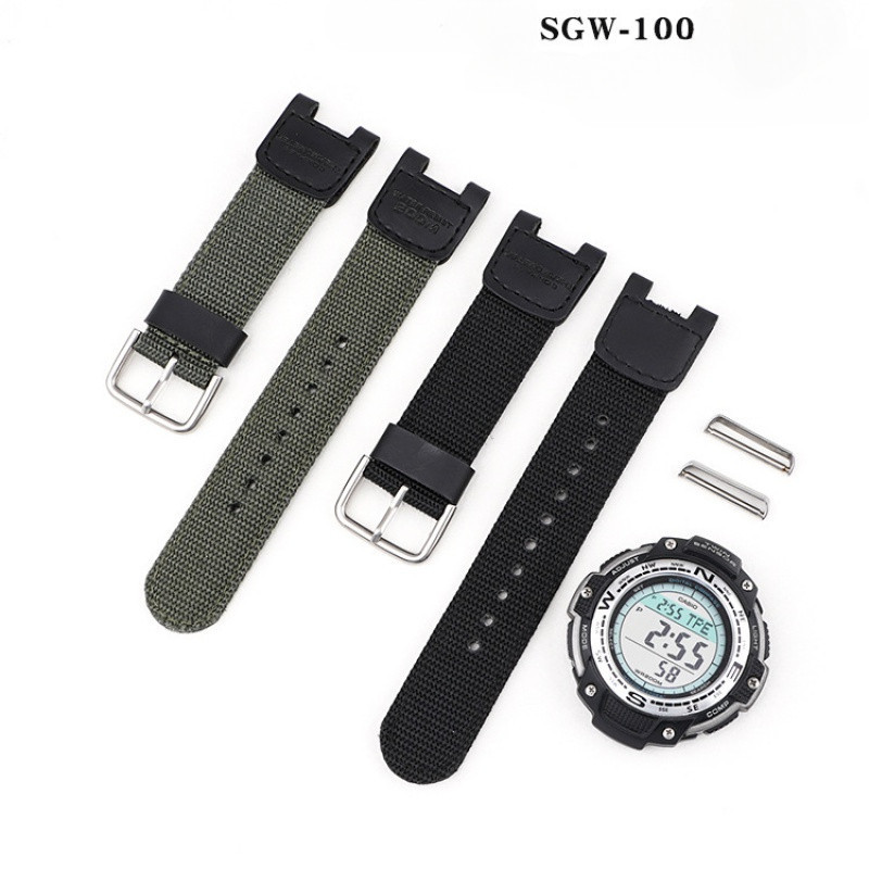 軍綠色錶帶 適配SGW-100 SGW100 黑色手錶帶 手錶配件男