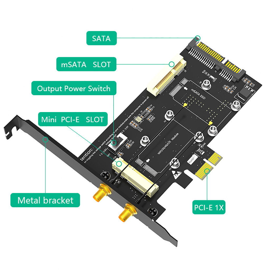2 合 1 迷你 PCI-E 到 PCIe 1x 和 Msata 到 SATA3 適配器卡,帶 SIM 卡插槽,適用於