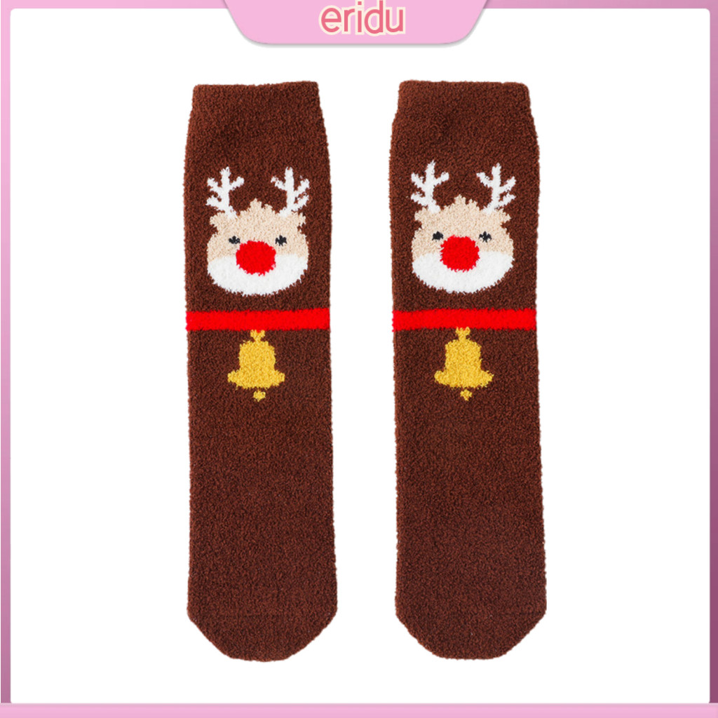 [ER] 1 雙兒童襪子加厚保暖防滑中性聖誕風格室內睡襪