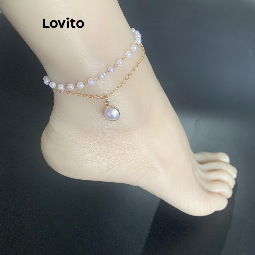 Lovito 休閒純滿天星十字手鍊女士可調節腳鍊 LFA18681